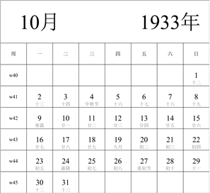 1933年日历